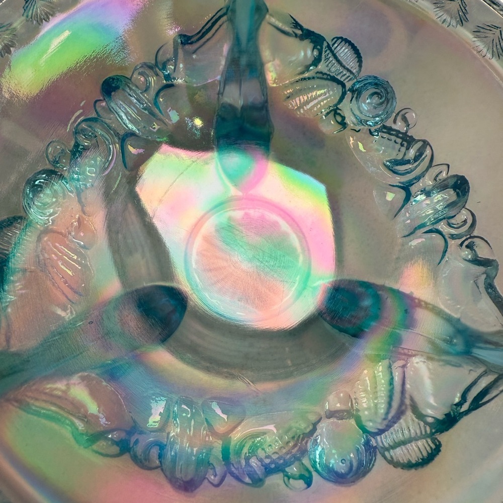 Vintage Westmoreland Argonaut Shell Brandywine Blue Opalescent Candy Dish - Picture 6 of 13